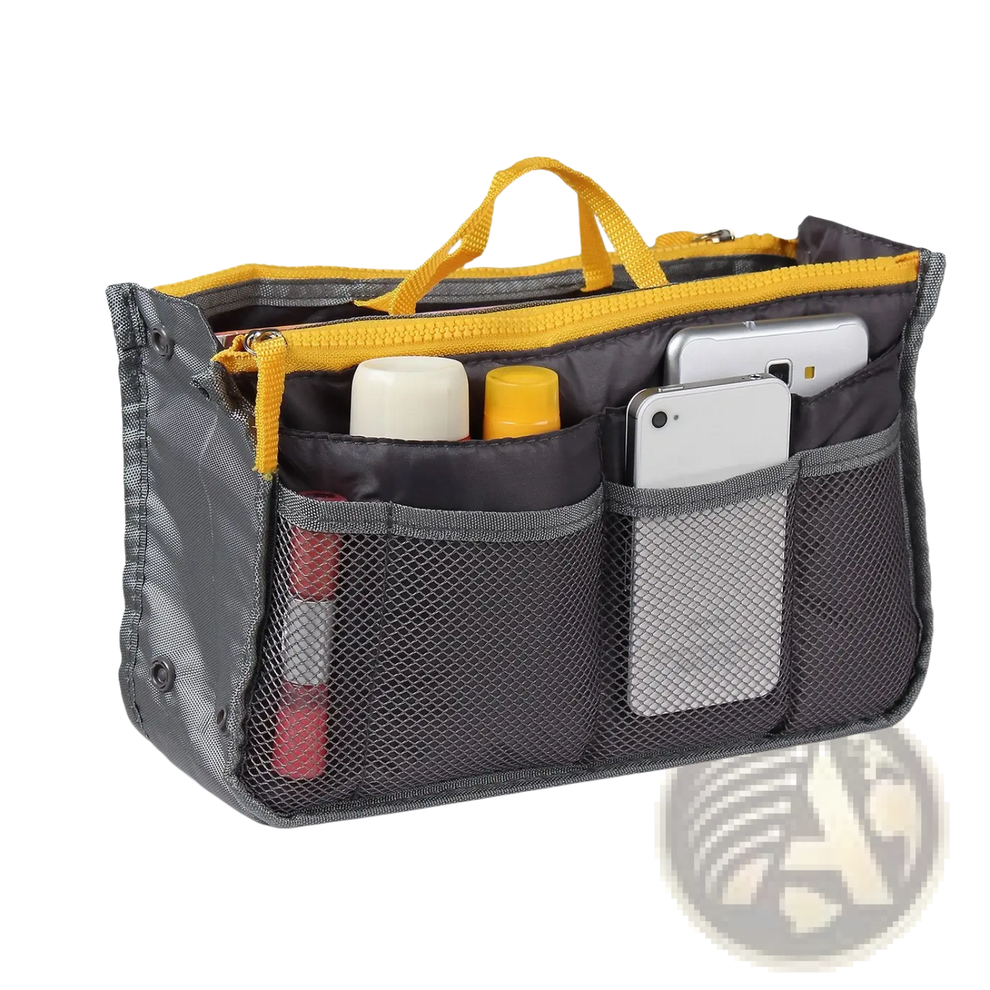 Multi-pocket Nylon Handbag Organizer with Dual Zippers