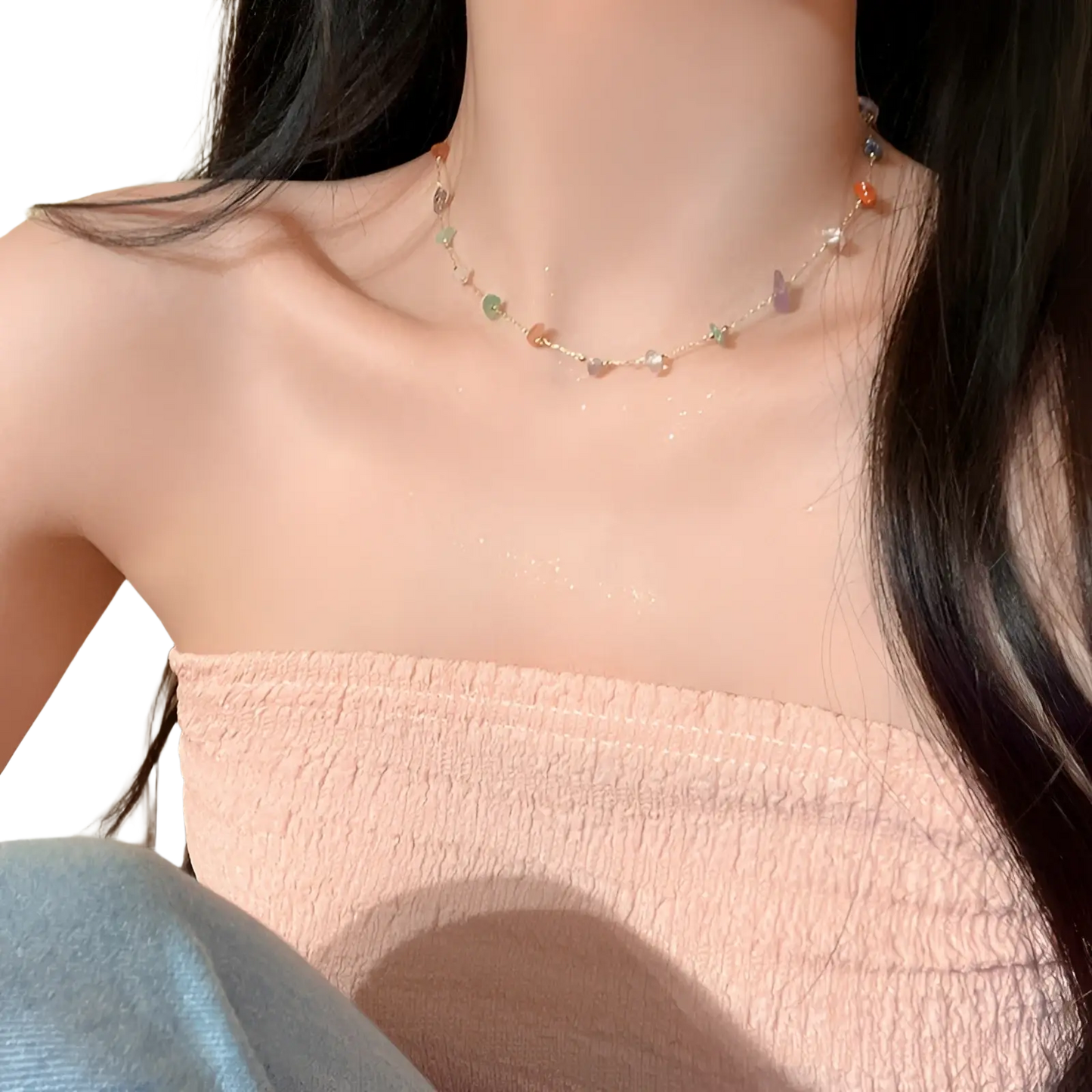Multicolor Gemstone Choker in Gold and Silver Alloy