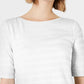 Charter Club Women's Cotton Texture-Striped Elbow-Sleeve Top White Size XX-Large