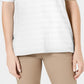 Charter Club Women's Cotton Texture-Striped Elbow-Sleeve Top White Size XX-Large