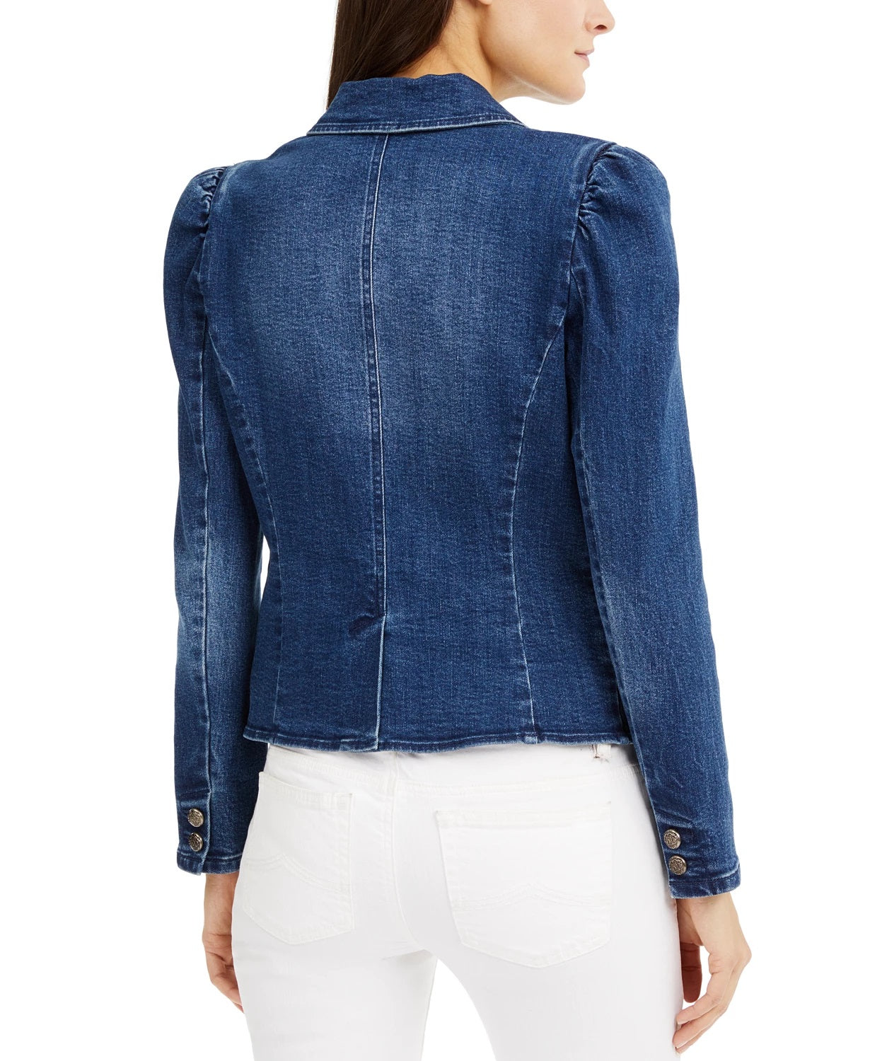 INC International Concepts Women's Puff-Sleeve Denim Blazer Blue Size Extra Large