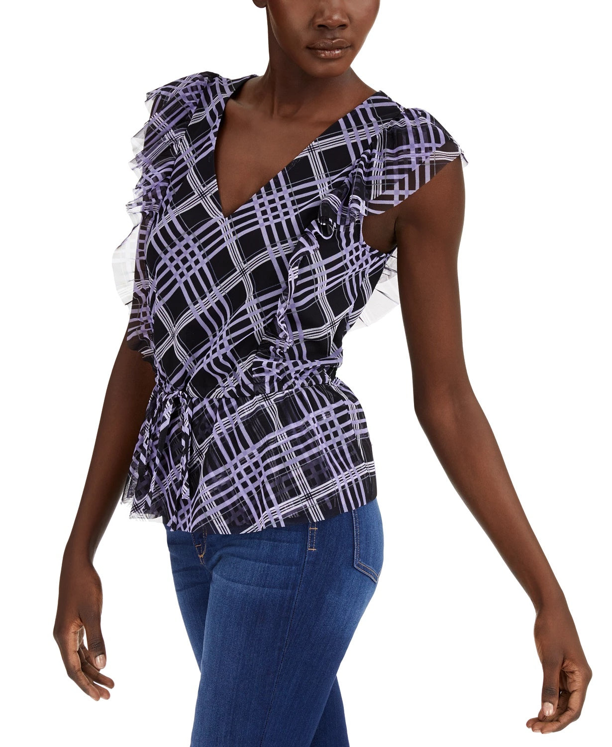 INC International Concepts Women's Tie-Hem Ruffle-Sleeve Top Black Size Medium