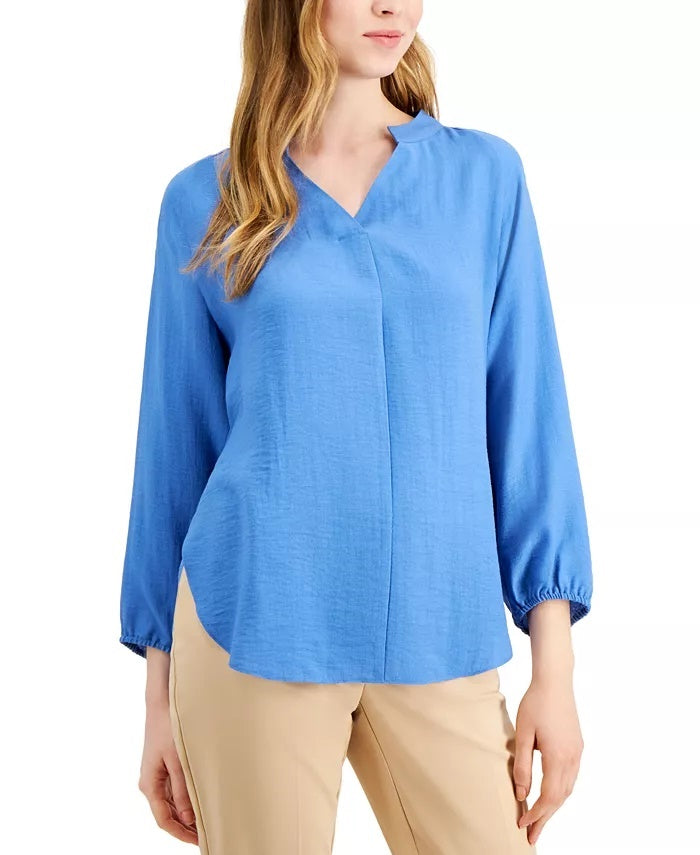 Alfani Women's Bishop-Sleeve Tie-Back Top Blue Size Small