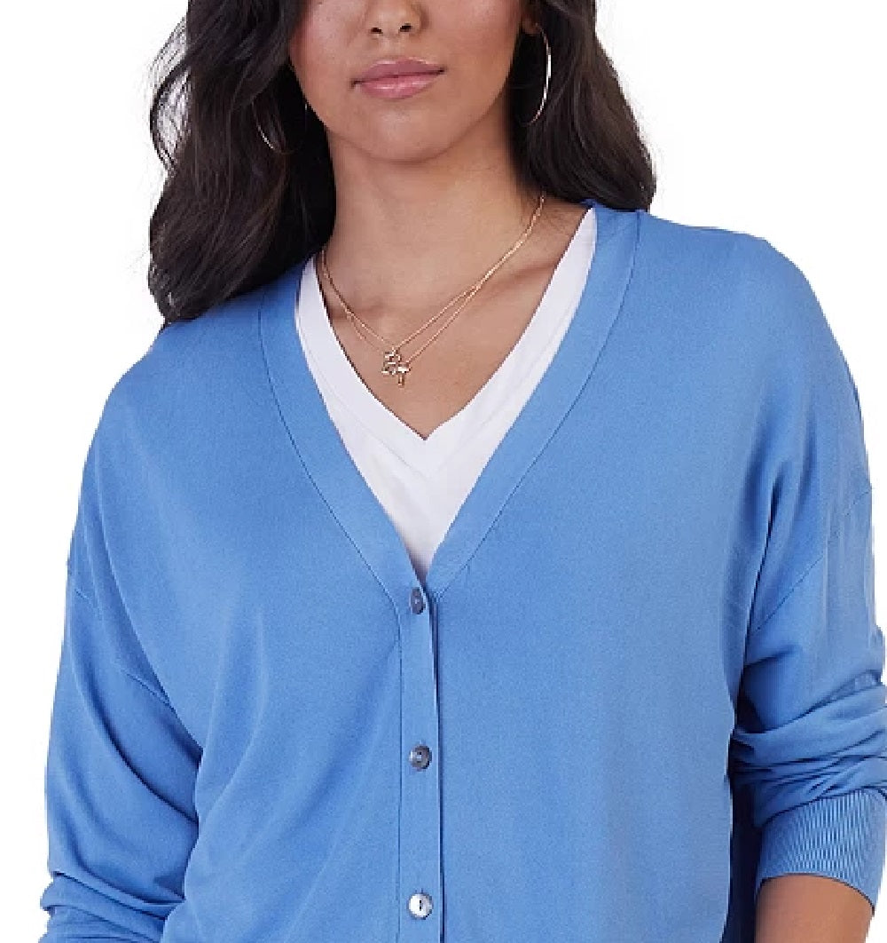 Black Tape Women's V Neck Cardigan Blue Size Large