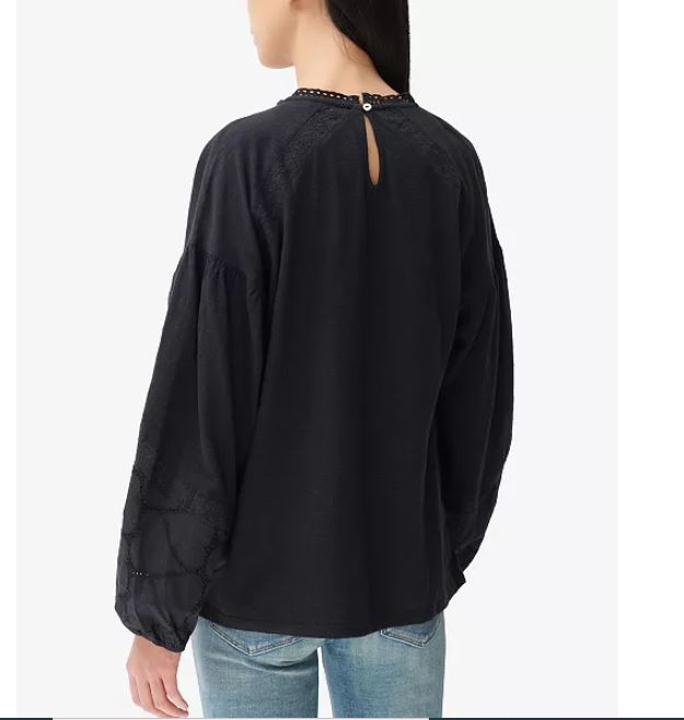 Lucky Brand Women's Lace Accent Cotton & Modal Knit Top Black Size Medium