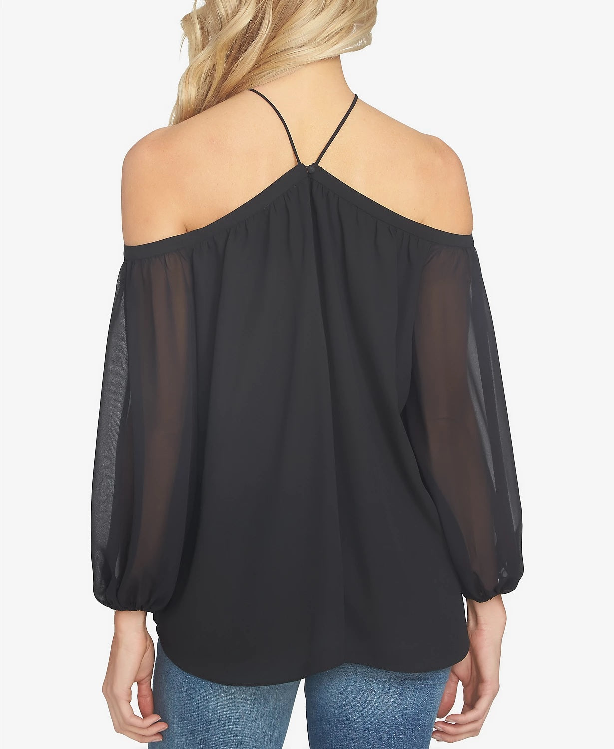 1.STATE Women's Off the Shoulder Halter Neck Blouse Black