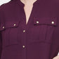 Calvin Klein Women's Textured Roll-Tab Blouse Purple Size Extra Large