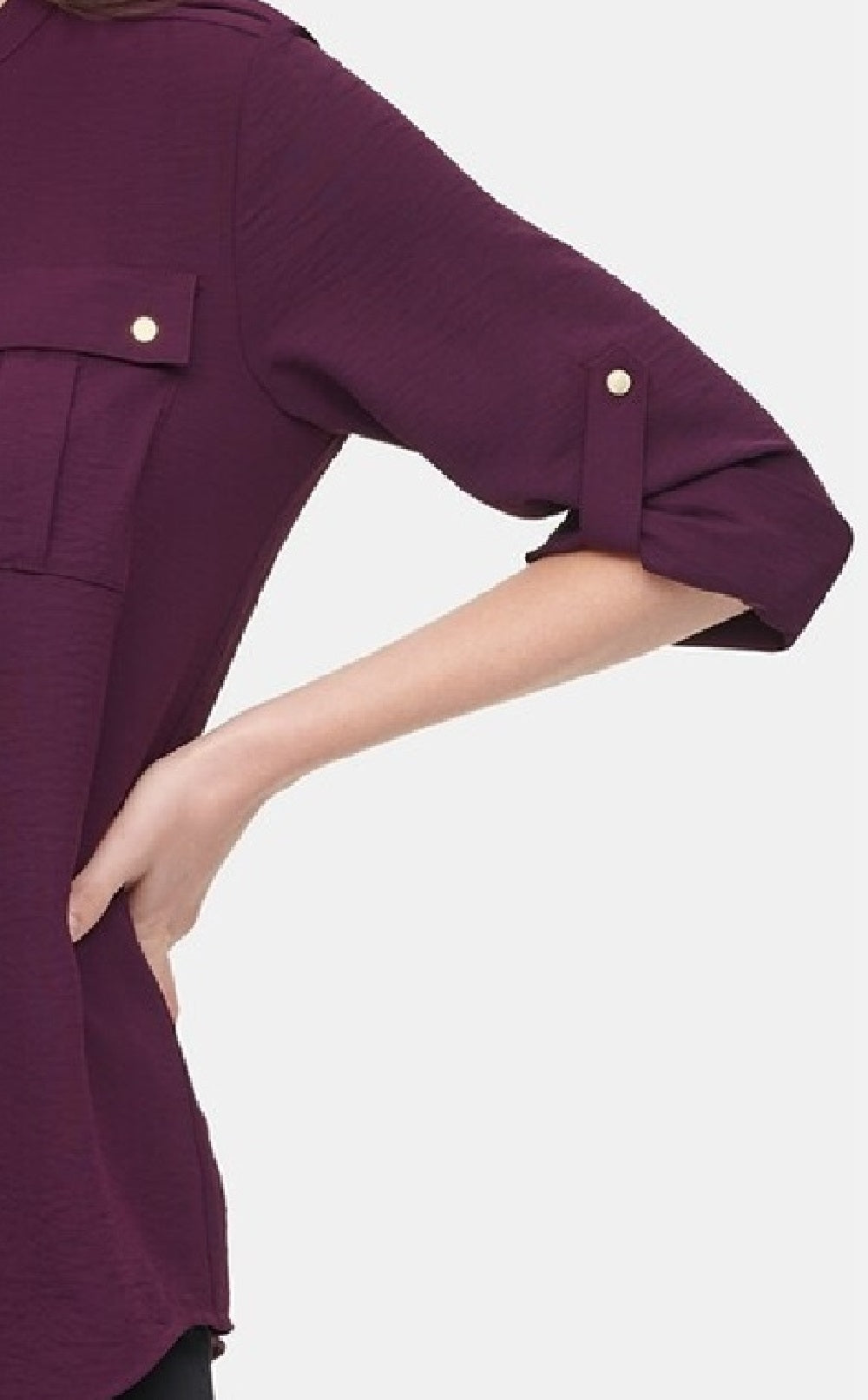 Calvin Klein Women's Textured Roll-Tab Blouse Purple Size Extra Large