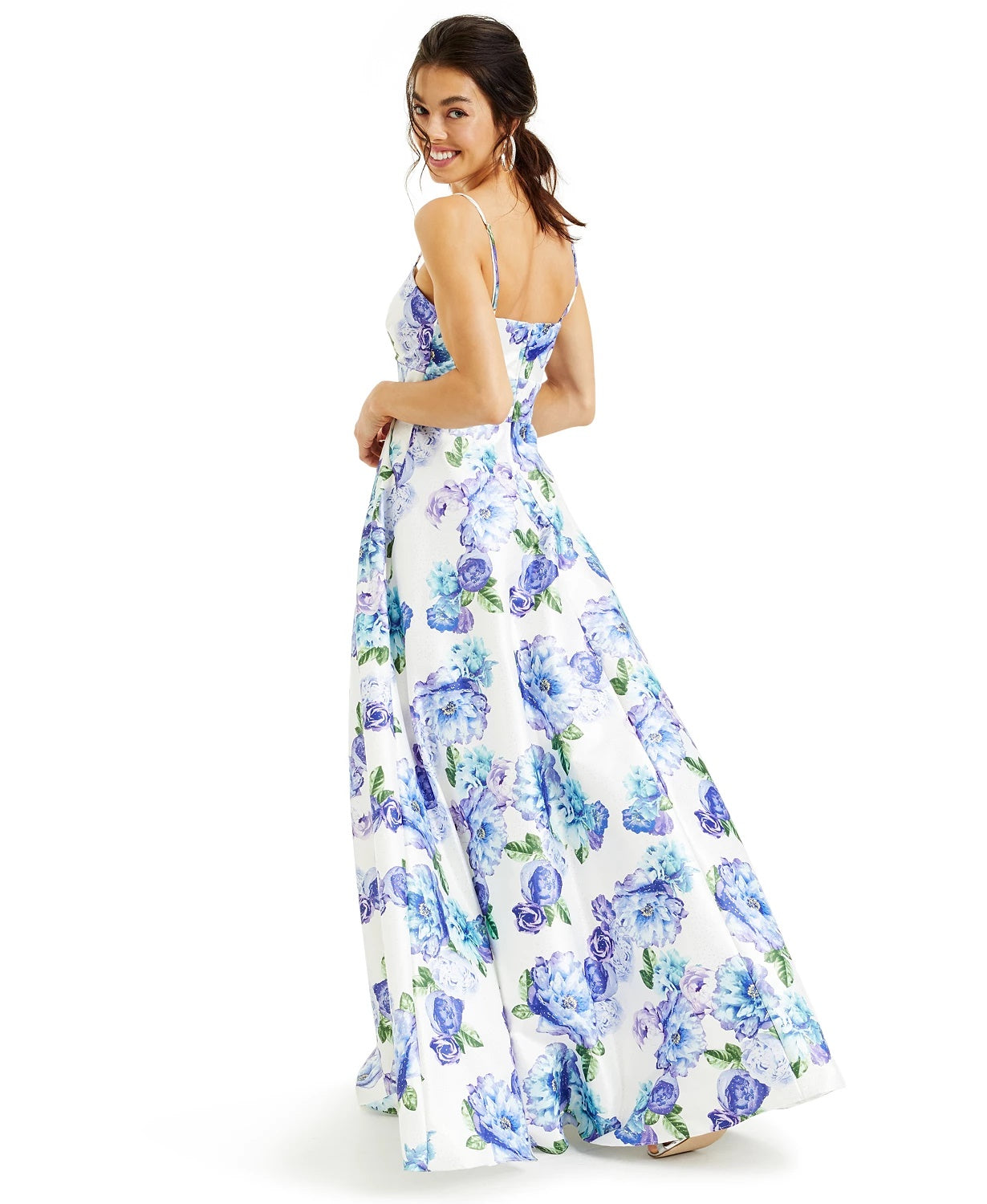 City Studios Juniors' Sparkle Floral- Dot Satin GownBlue Size 1