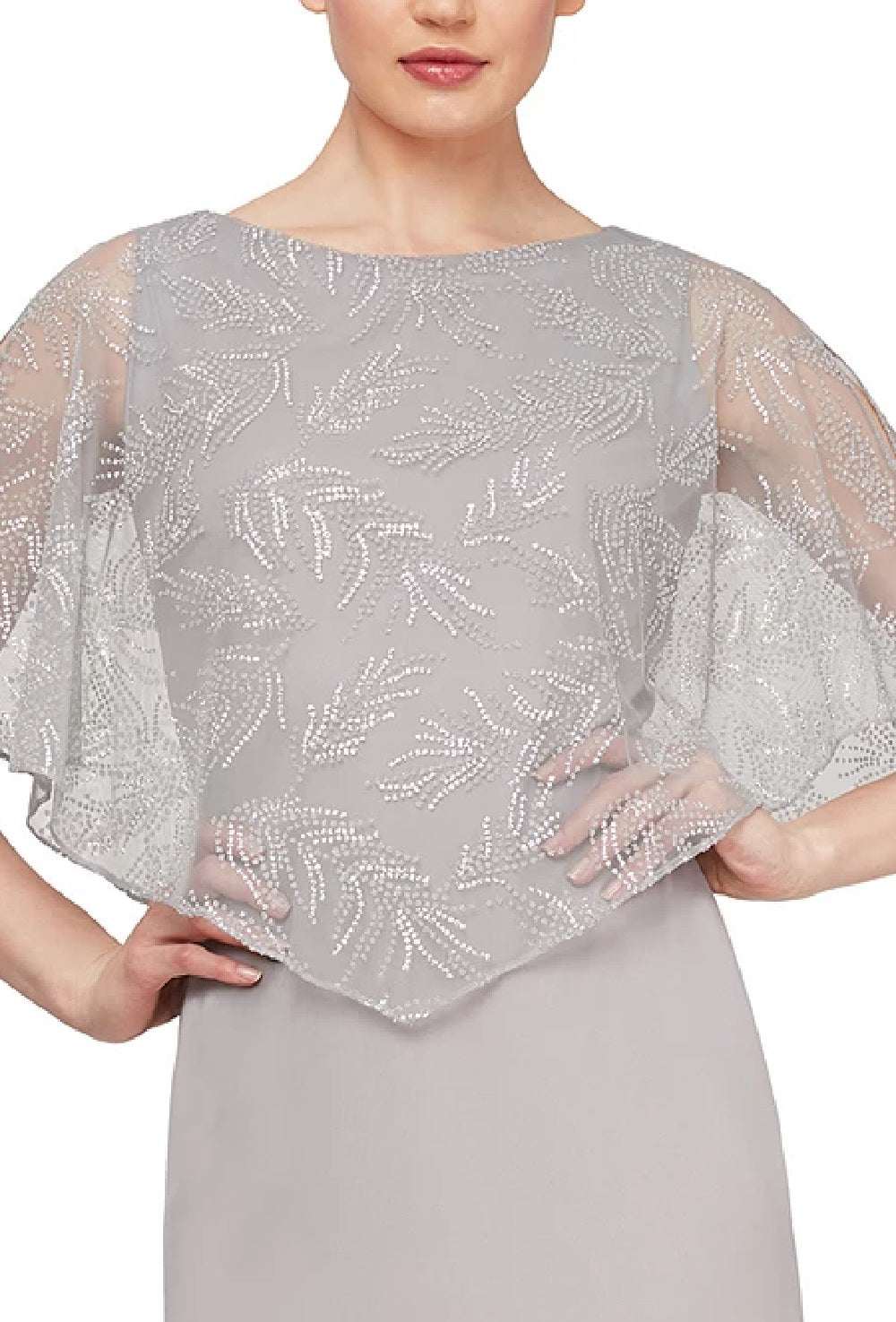 SL Fashions Women's Capelet Overlay Dress Grey Size 8 Petite