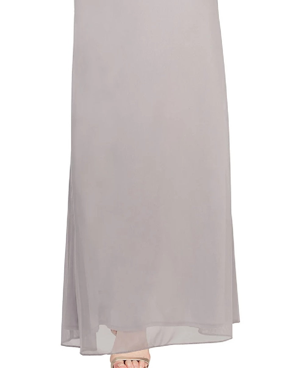 SL Fashions Women's Capelet Overlay Dress Grey Size 8 Petite
