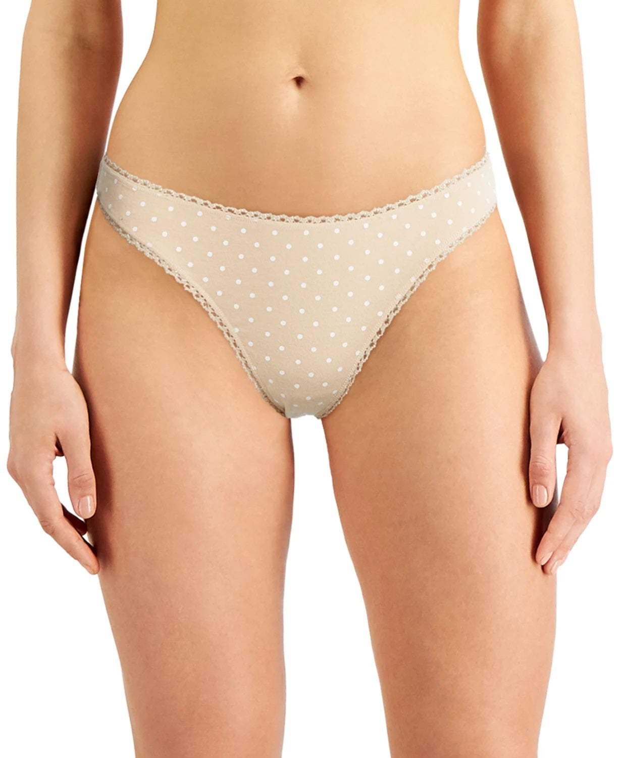 Charter Club Women's Everyday Cotton Lace Trim Thong Beige Size XX-Large