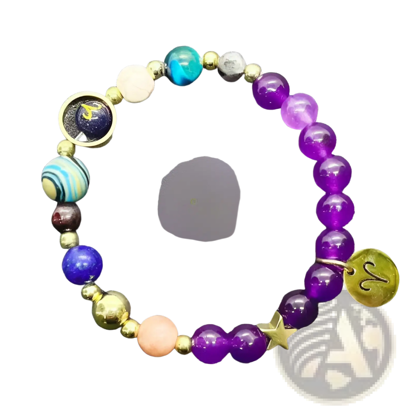 Natural Amethyst and Agate Twelve Zodiac Beaded Bracelet