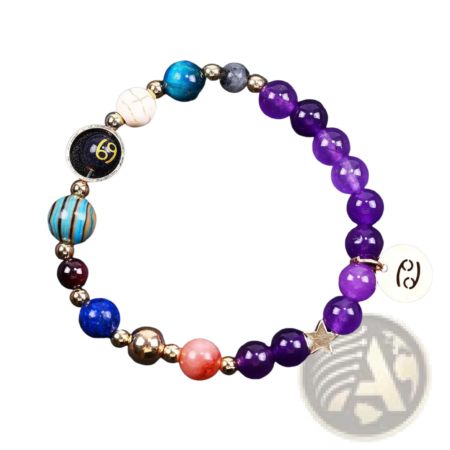 Natural Amethyst and Agate Twelve Zodiac Beaded Bracelet