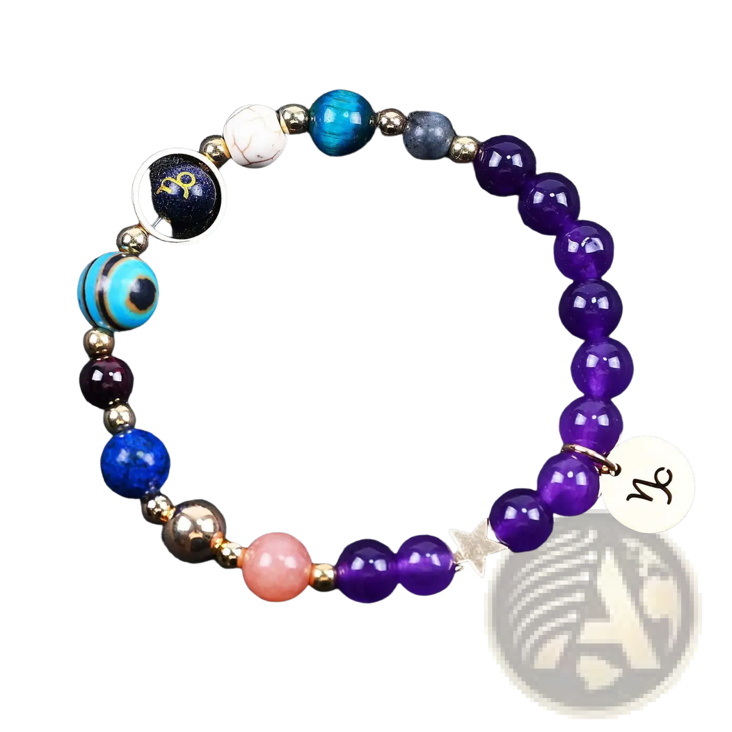 Natural Amethyst and Agate Twelve Zodiac Beaded Bracelet