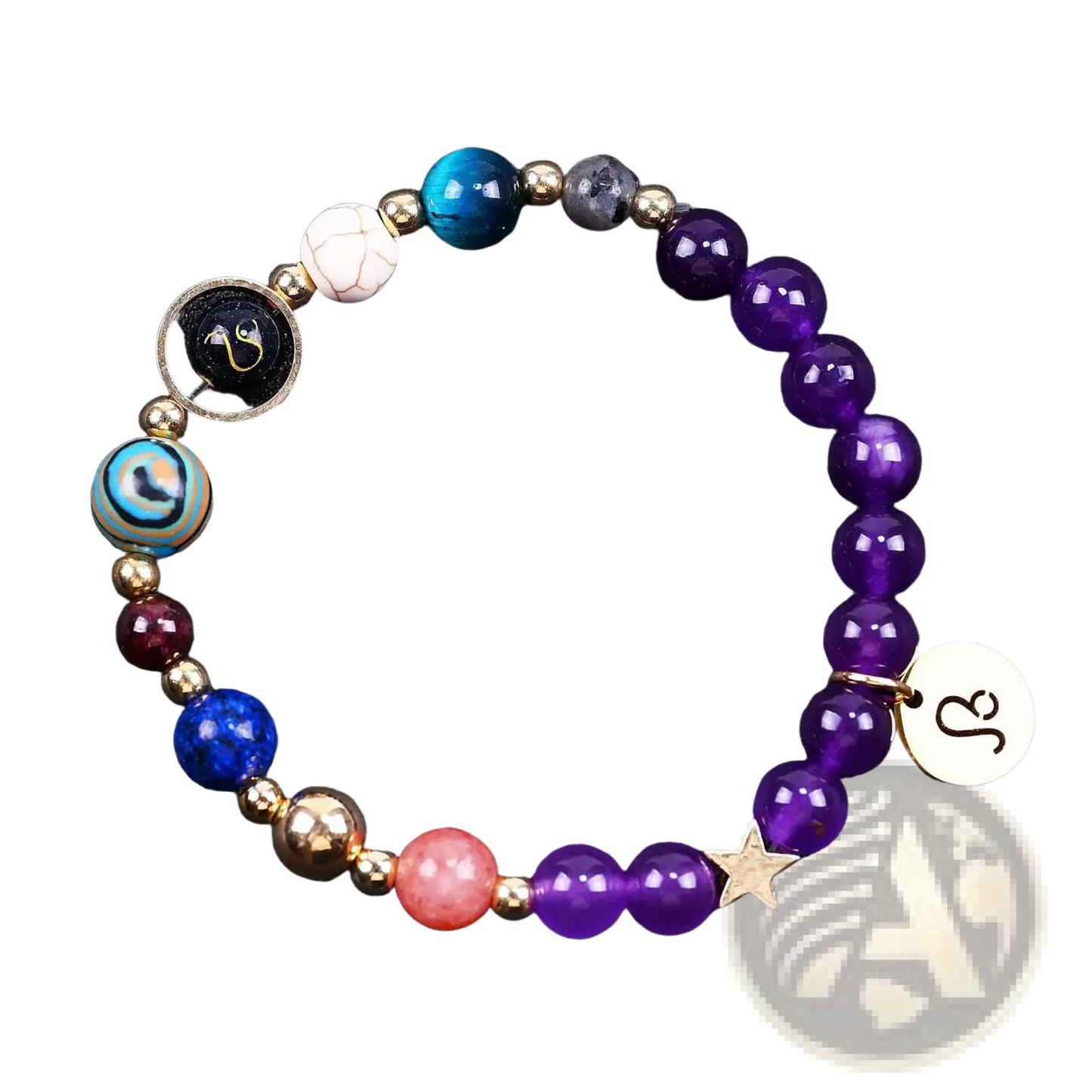 Natural Amethyst and Agate Twelve Zodiac Beaded Bracelet