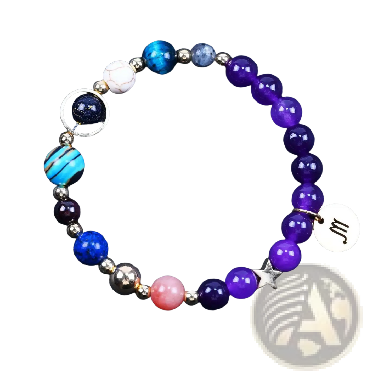 Natural Amethyst and Agate Twelve Zodiac Beaded Bracelet