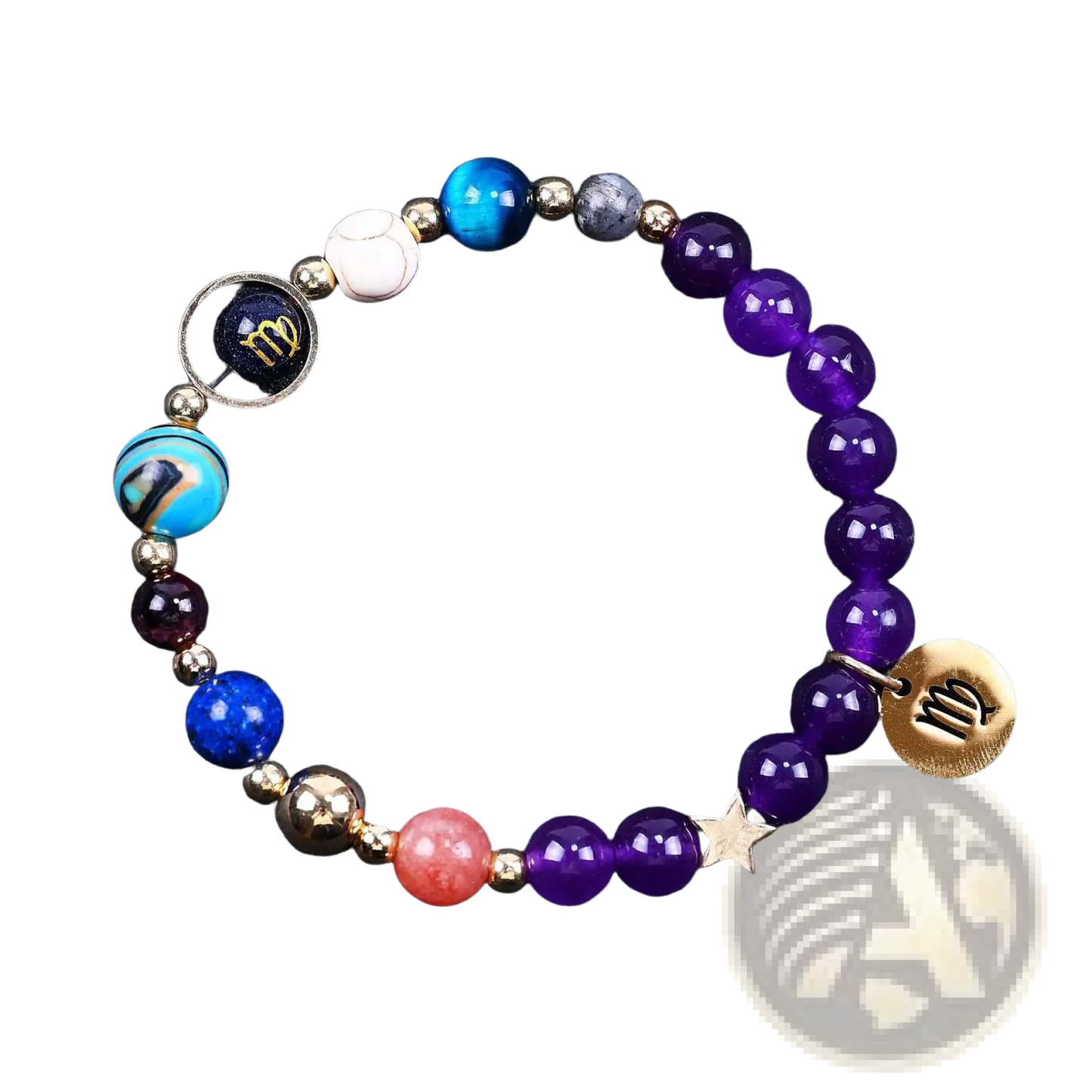Natural Amethyst and Agate Twelve Zodiac Beaded Bracelet