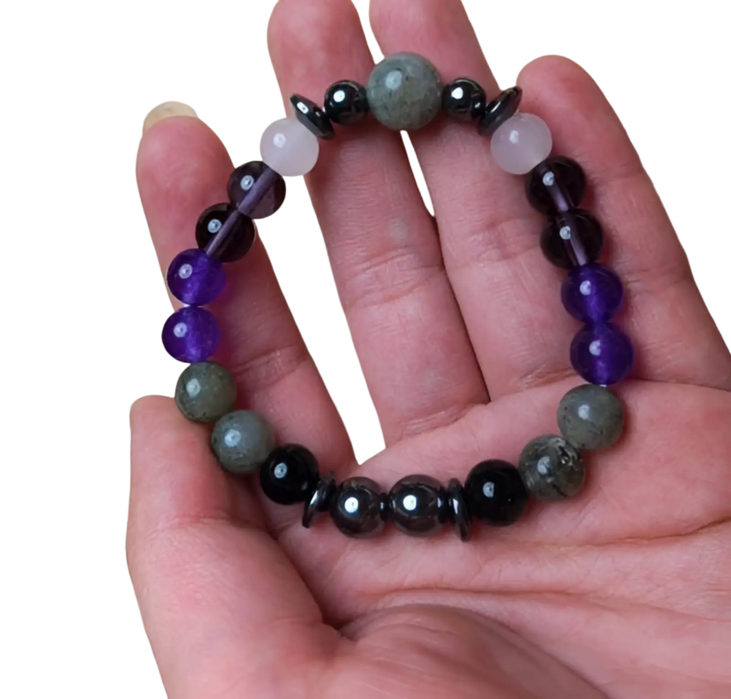 Natural Amethyst and Magnetic Stone Beaded Unisex Bracelet