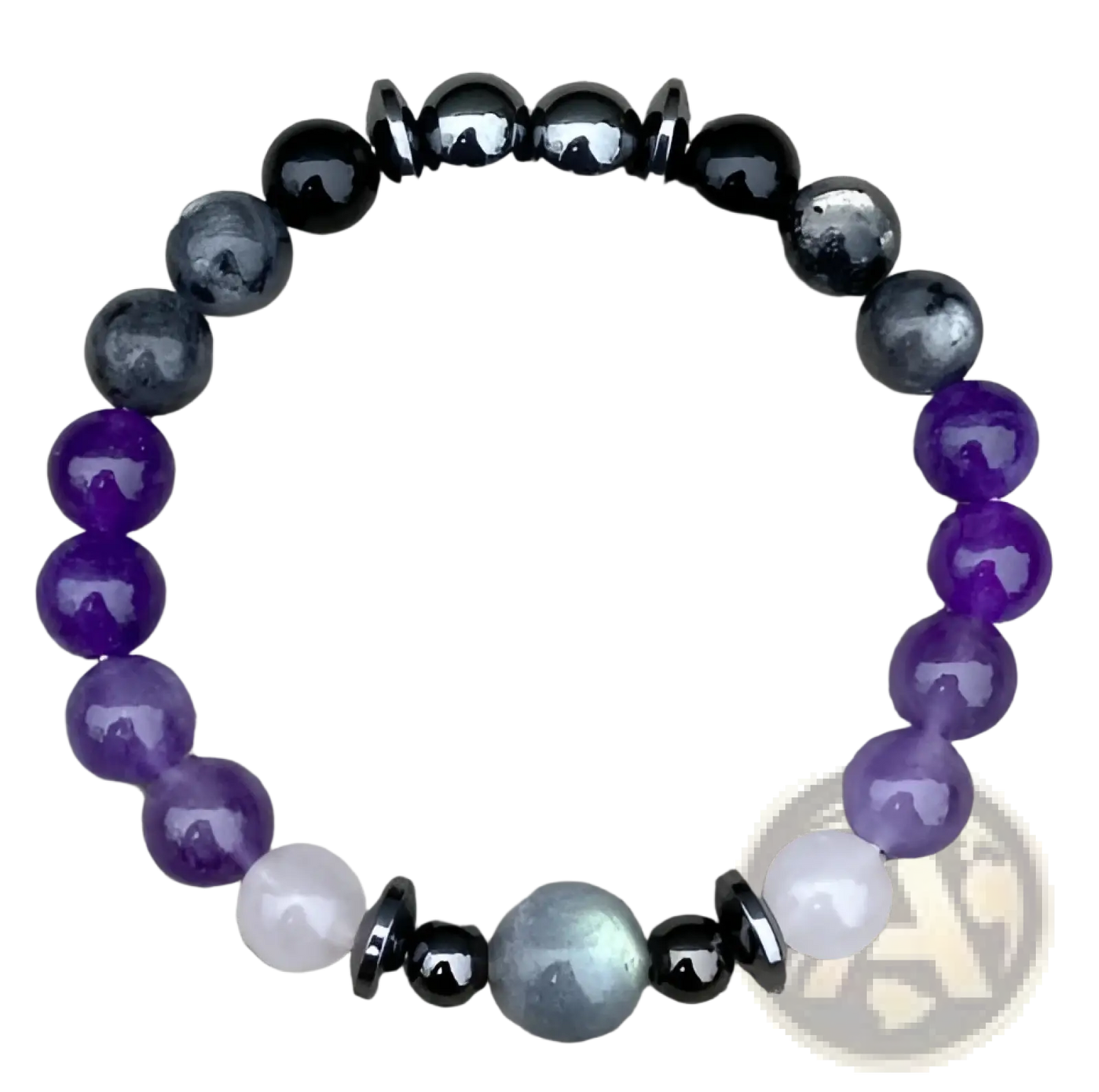 Natural Amethyst and Magnetic Stone Beaded Unisex Bracelet