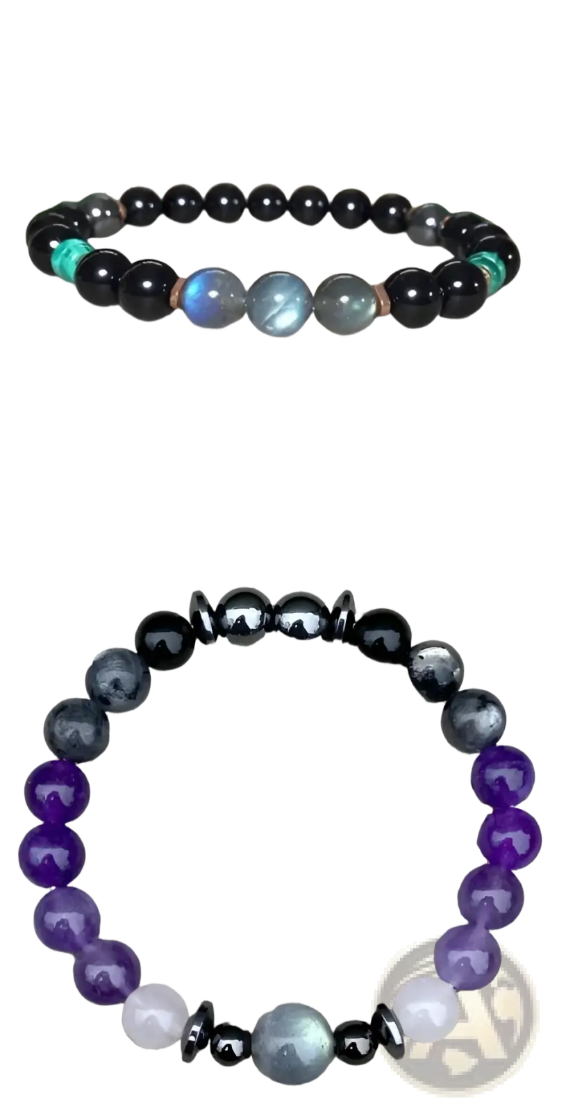Natural Amethyst and Magnetic Stone Beaded Unisex Bracelet