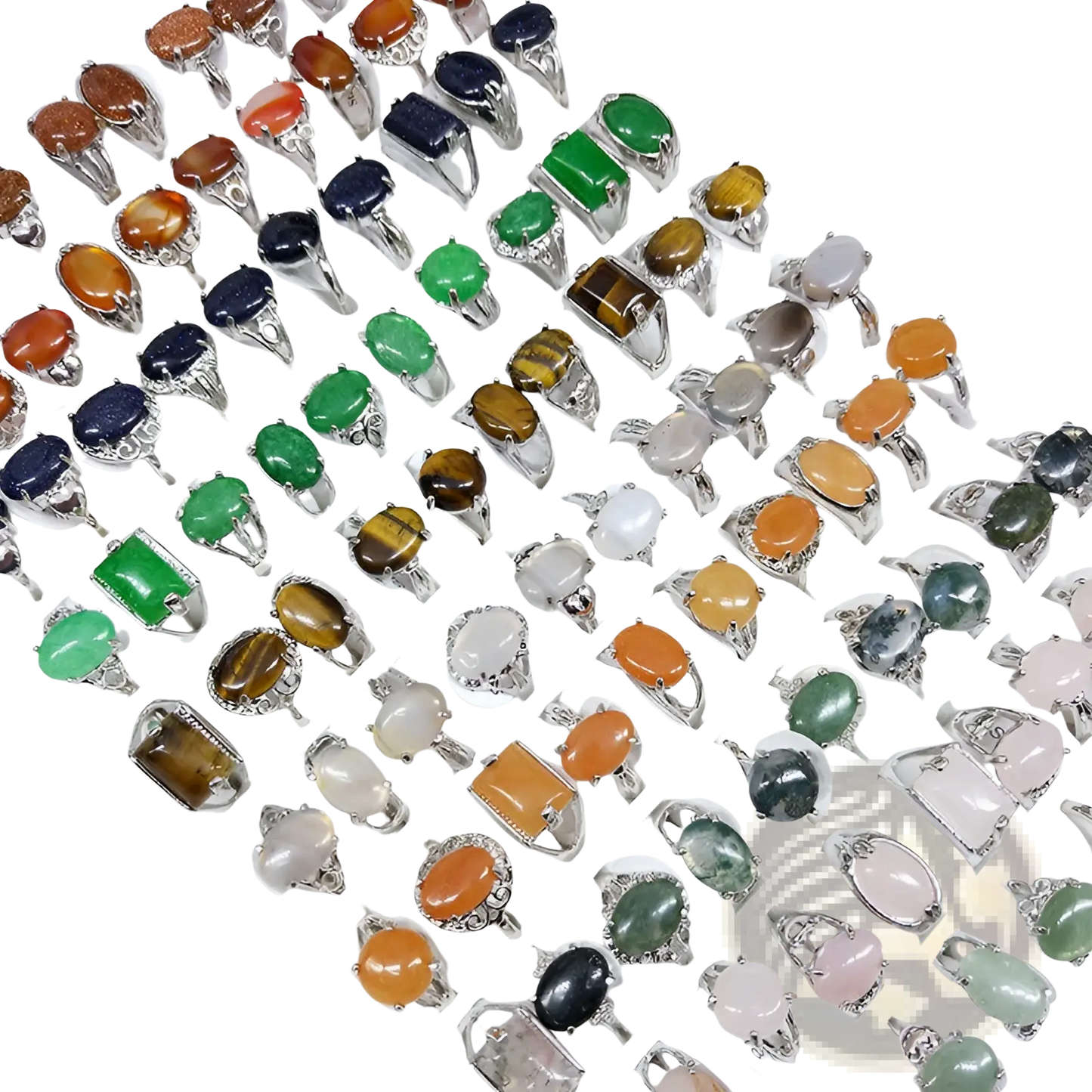 Natural Gemstone Silver Tone Statement Ring Collection