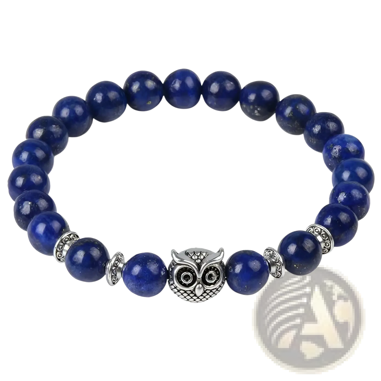 Natural Lapis Lazuli and Lava Stone Owl Charm Bracelet