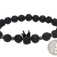 Natural Lapis Lazuli and Lava Stone Owl Charm Bracelet