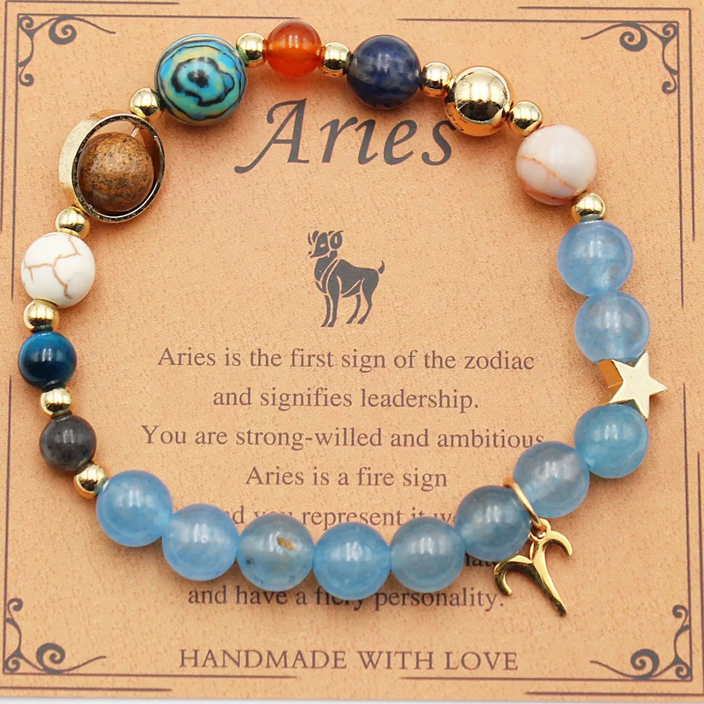 Natural Stone Twelve Zodiac Constellation Beaded Bracelet