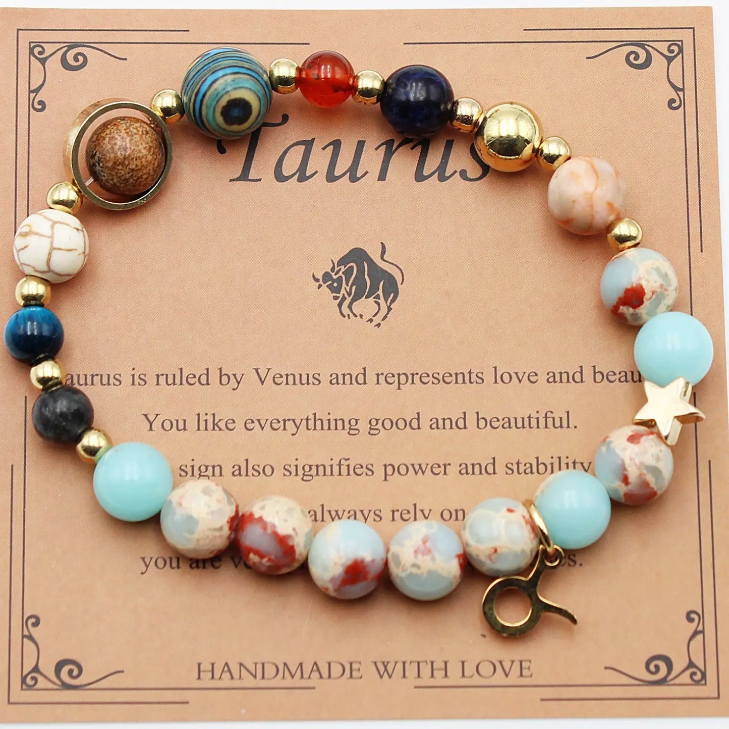 Natural Stone Twelve Zodiac Constellation Beaded Bracelet