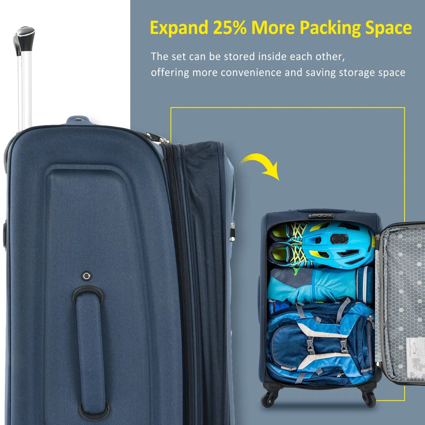 Navy Blue Softside Expandable 3 Piece Spinner Luggage Set