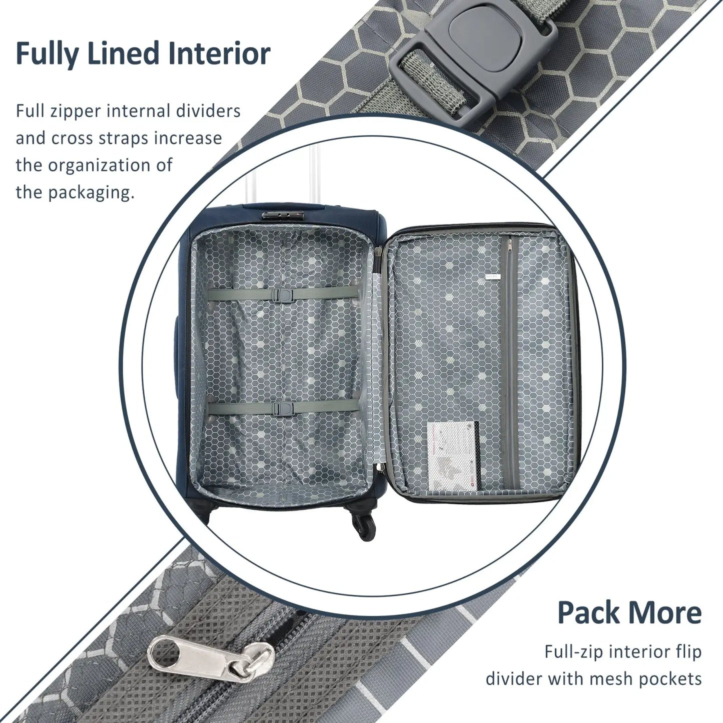 Navy Blue Softside Expandable 3 Piece Spinner Luggage Set