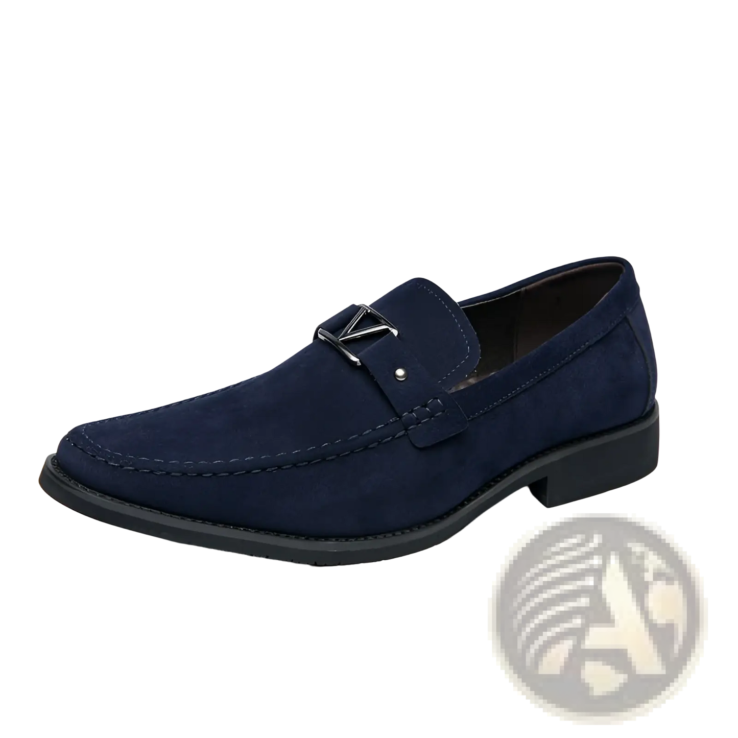 Navy Blue Suede Buckle Loafers with Non Slip Rubber Soles