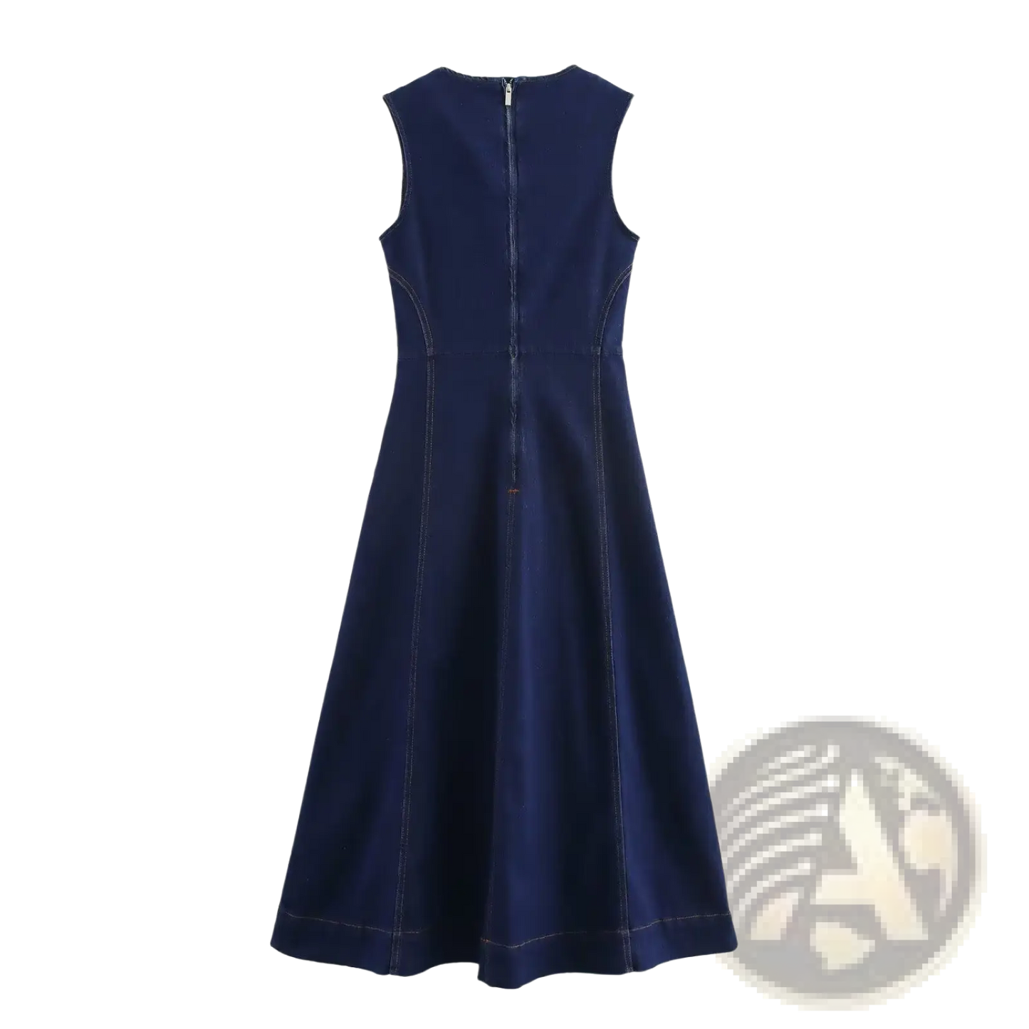 Navy Crew Neck Sleeveless Denim A-line Dress