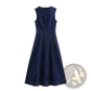 Navy Crew Neck Sleeveless Denim A-line Dress