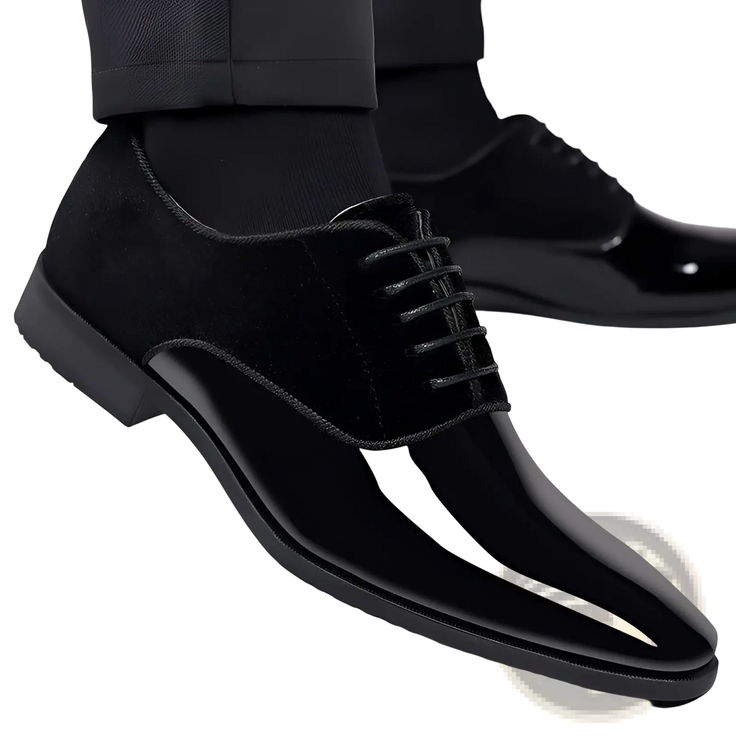 Navy Two Tone Velvet and Patent Leather Oxford Shoes
