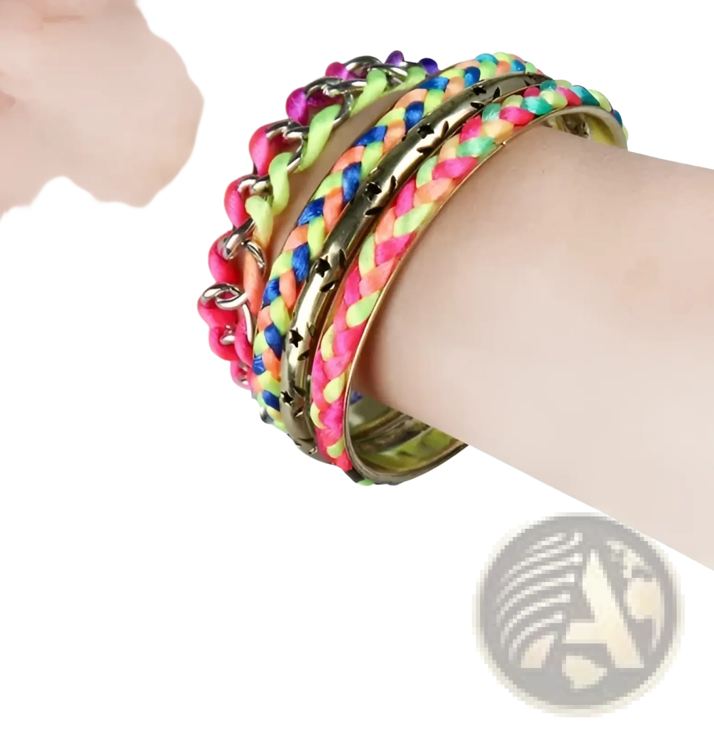Neon Braided Gold Bangle Bracelet Set with Star Accents
