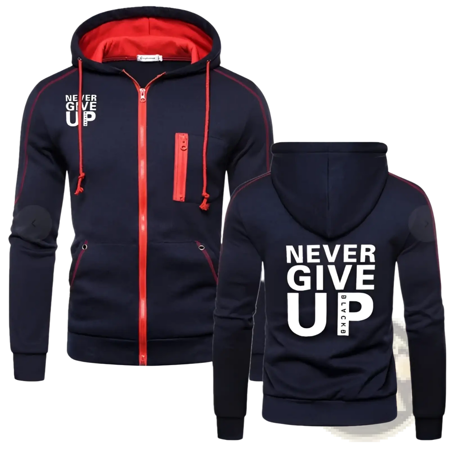 Never Give Up Contrast Zip Hoodie for Men