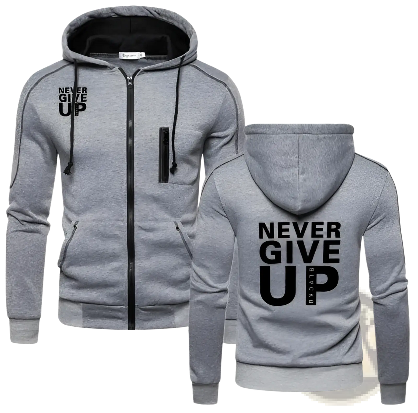 Never Give Up Contrast Zip Hoodie for Men