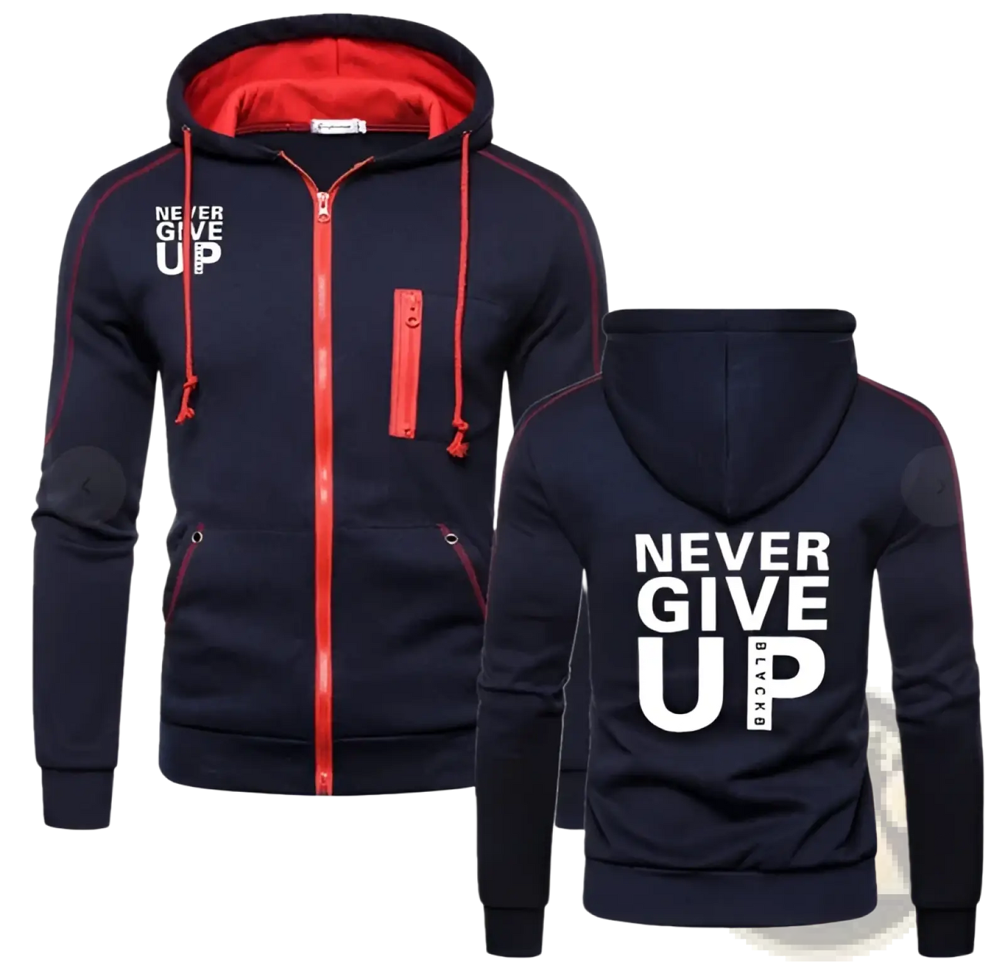 Never Give Up Contrast Zip Hoodie for Men