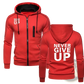 Never Give Up Contrast Zip Hoodie for Men