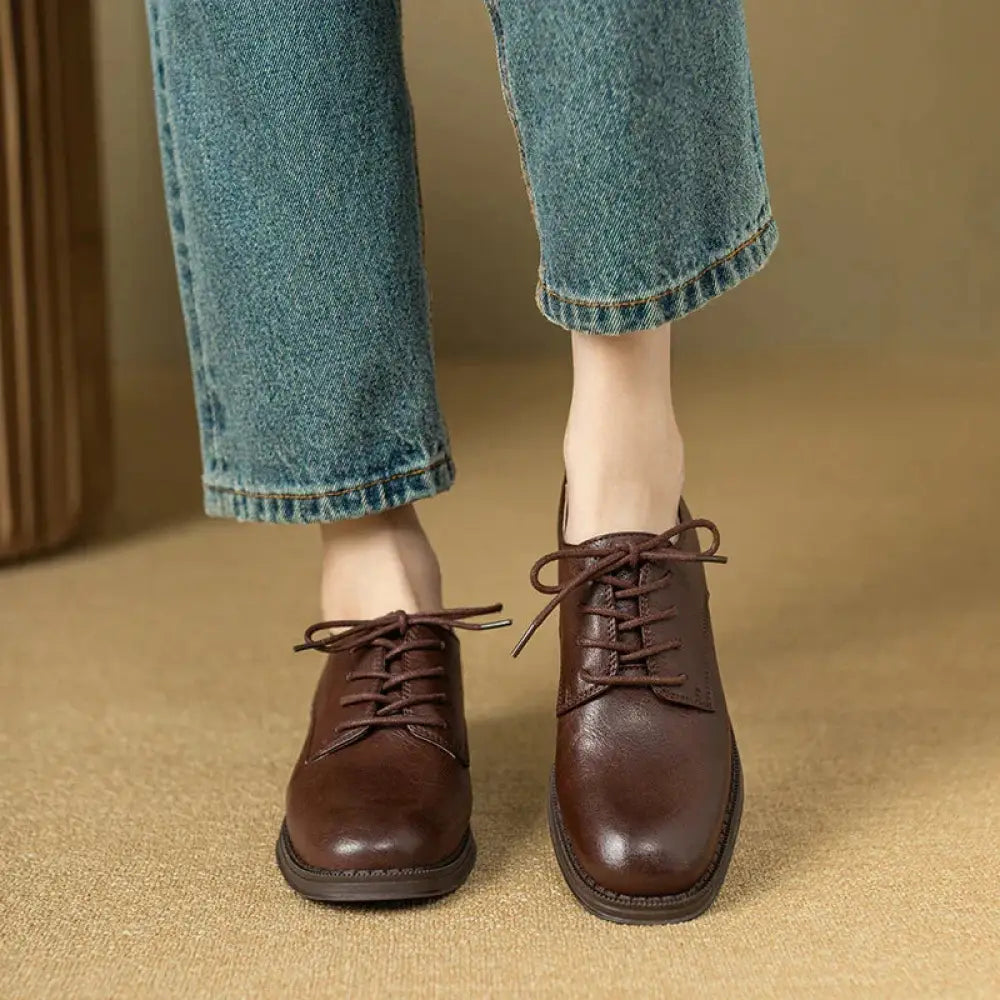 Women's British Leather Round Toe Oxford Shoes