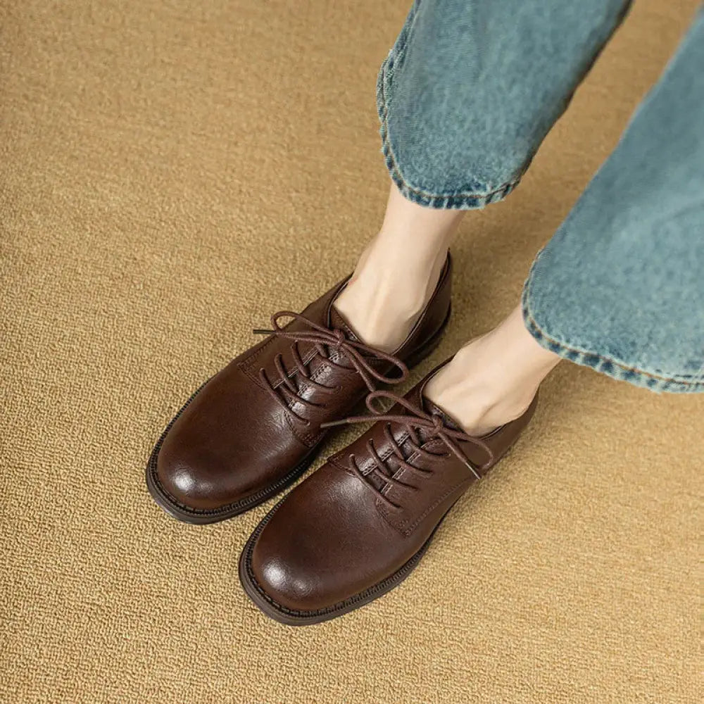Women's British Leather Round Toe Oxford Shoes