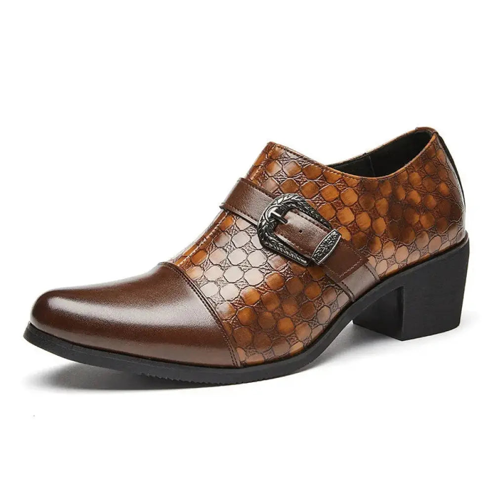 Men's Crocodile Pattern Leather Cuban Buckle Shoes