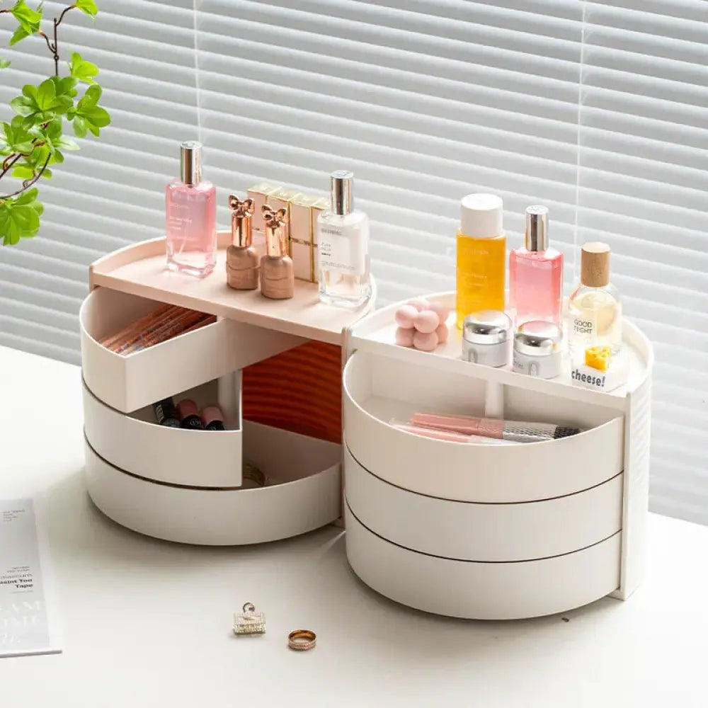 360 Rotating White Tiered Makeup and Jewelry Organizer