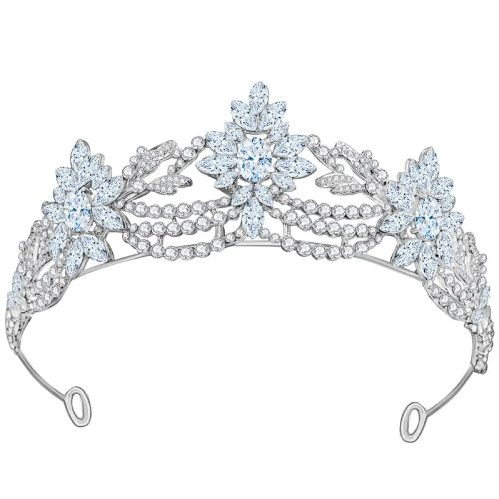 Floral 3a Zirconia Silver Bridal Tiara with Pastel Crystals