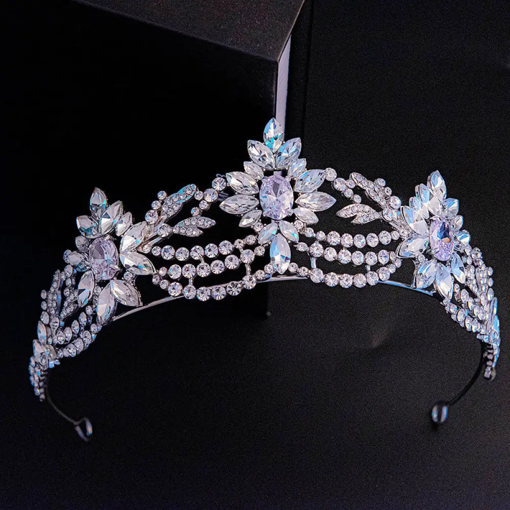 Floral 3a Zirconia Silver Bridal Tiara with Pastel Crystals
