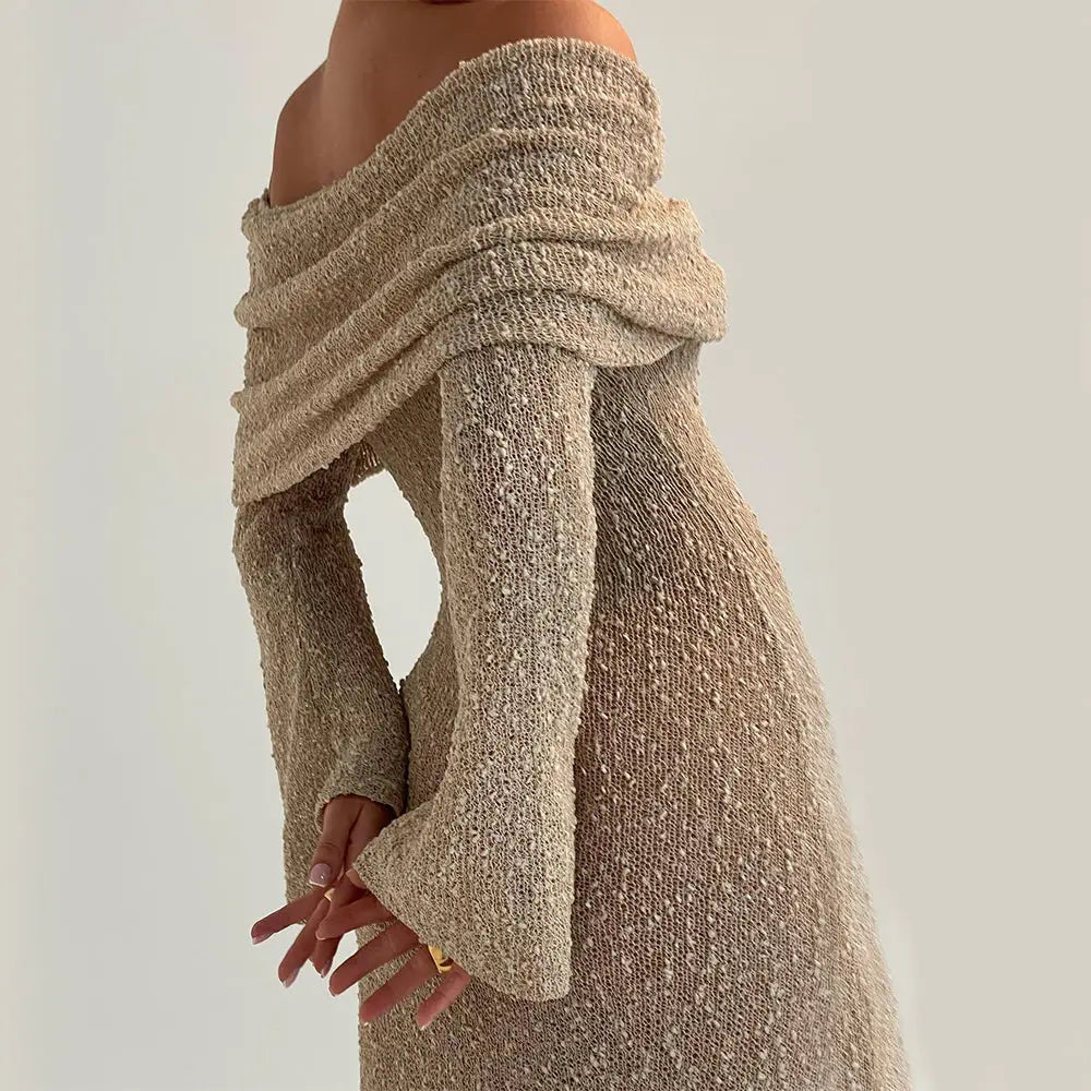 Shimmering one Shoulder Knit Maxi Beach Dress