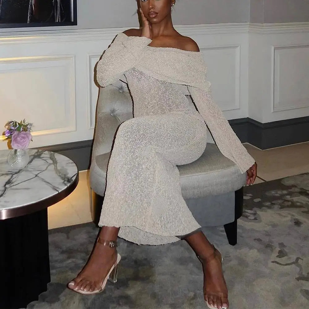 Shimmering one Shoulder Knit Maxi Beach Dress
