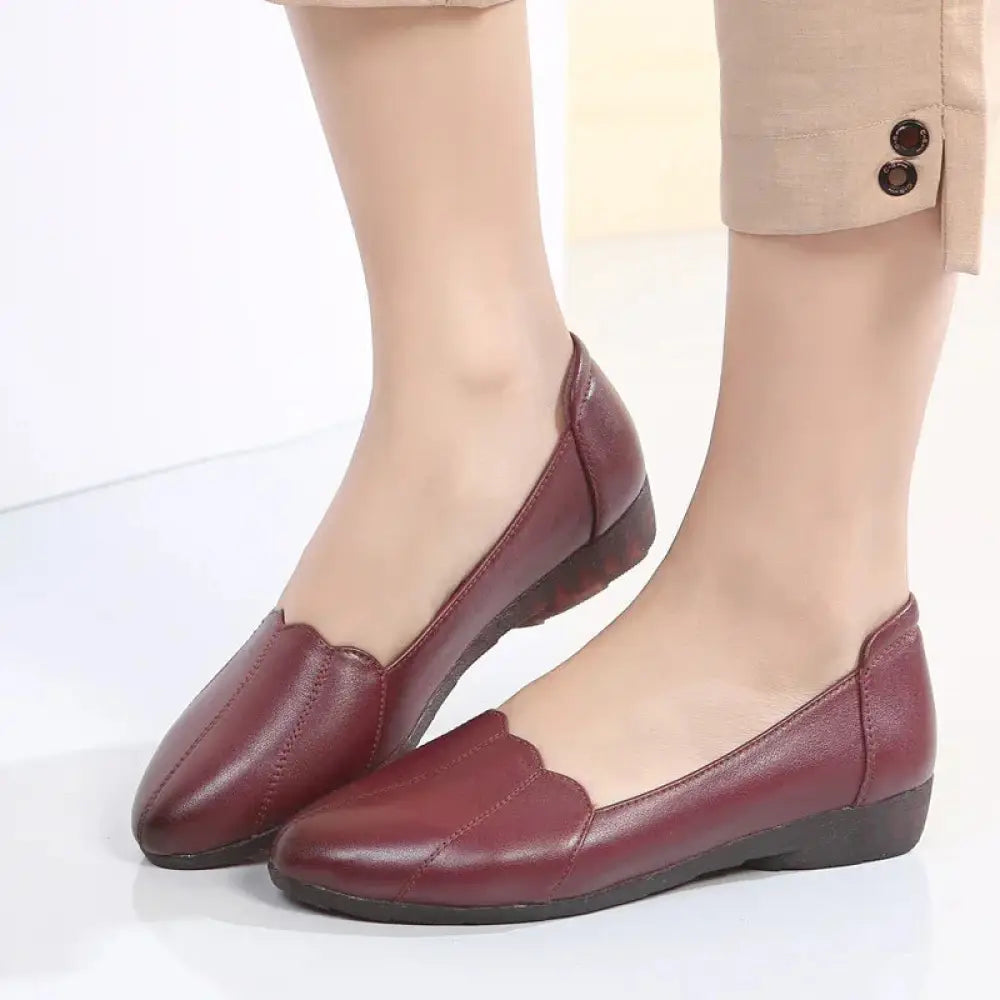 Scalloped Beige Leather Flats with Soft Cushioned Soles